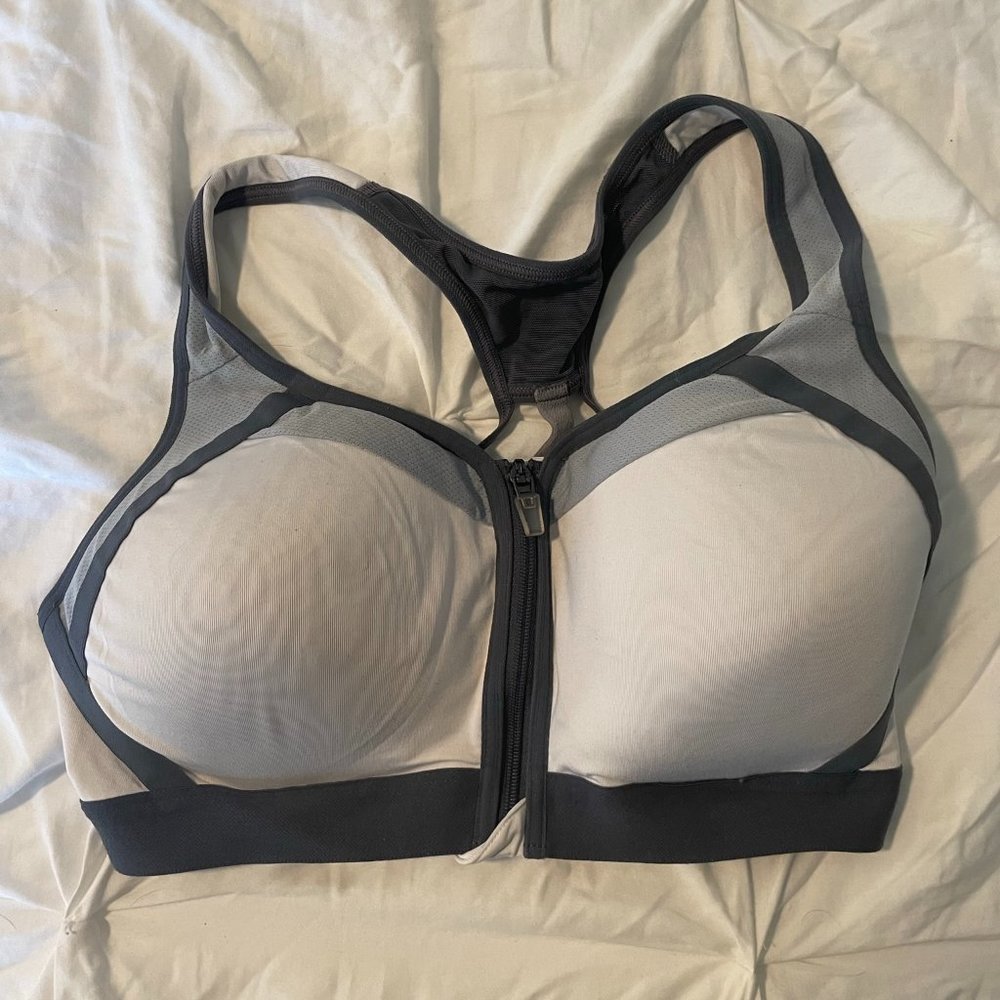 C9 Champion Power Shape Max Zip Sports Bra - White and Gray 36D